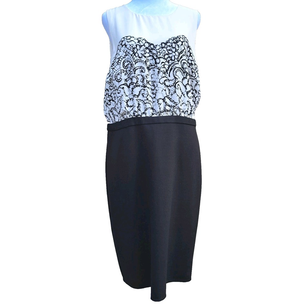 LOFT Women's Dress 12 Black White Sleeveless Lined Back Zip Knee Length Casual